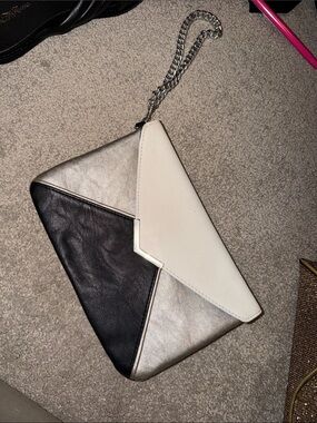 Express Colorblock Envelope Wristlet Clutch - White, Silver & Black